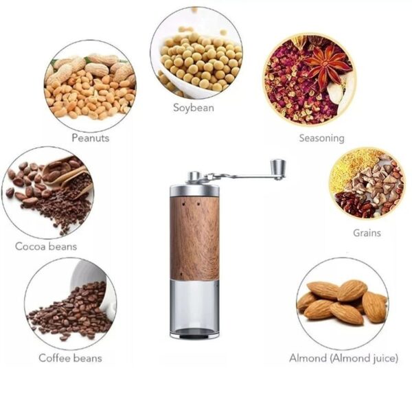 Coffee Bean Grinder Portable Wood Grain Stainless Steel Crank Hand Hand Coffee Grinder Kitchen Tool Grinder – Image 8